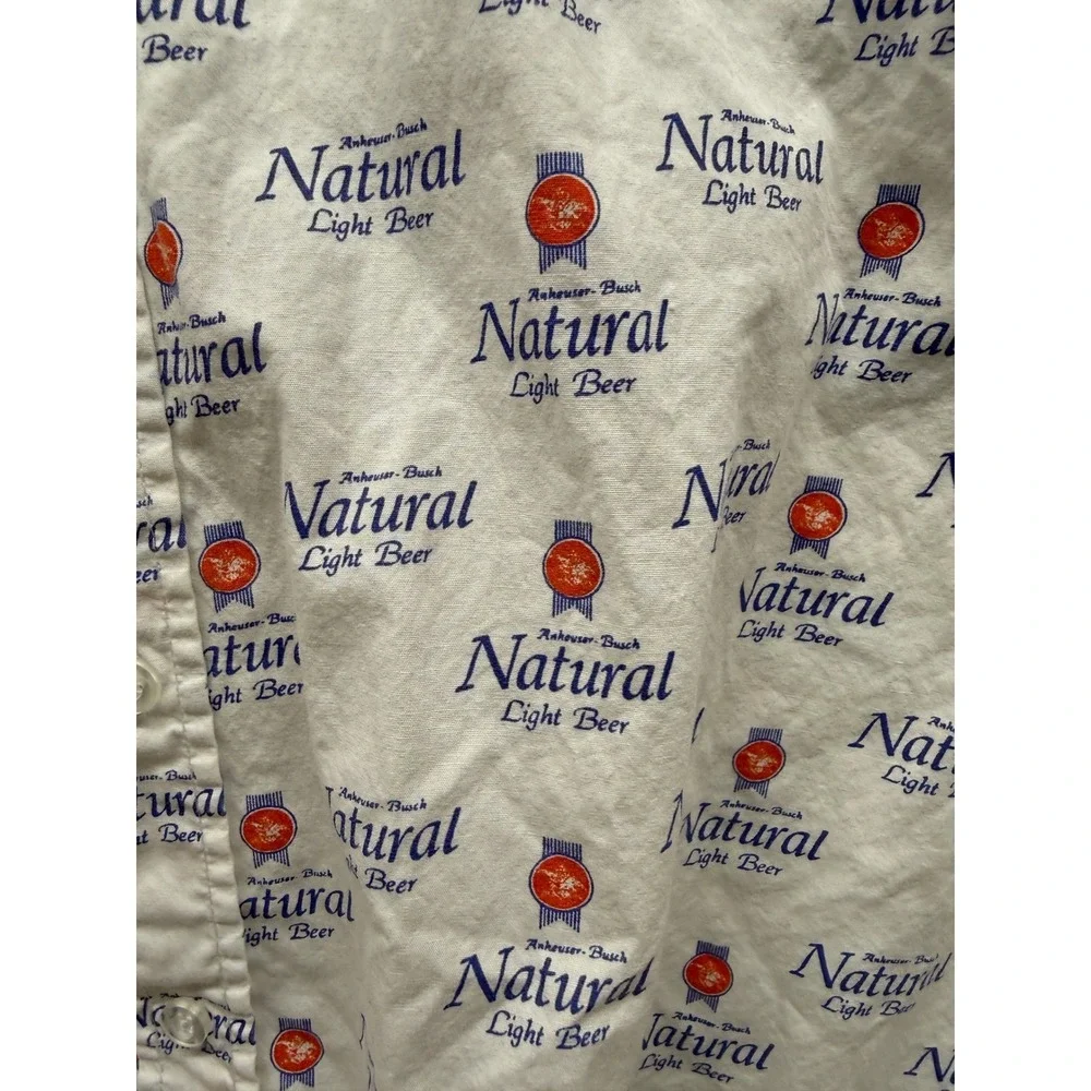 Brew City Natural Light Beer Mens Large All Over Print Button Down Shirt White
